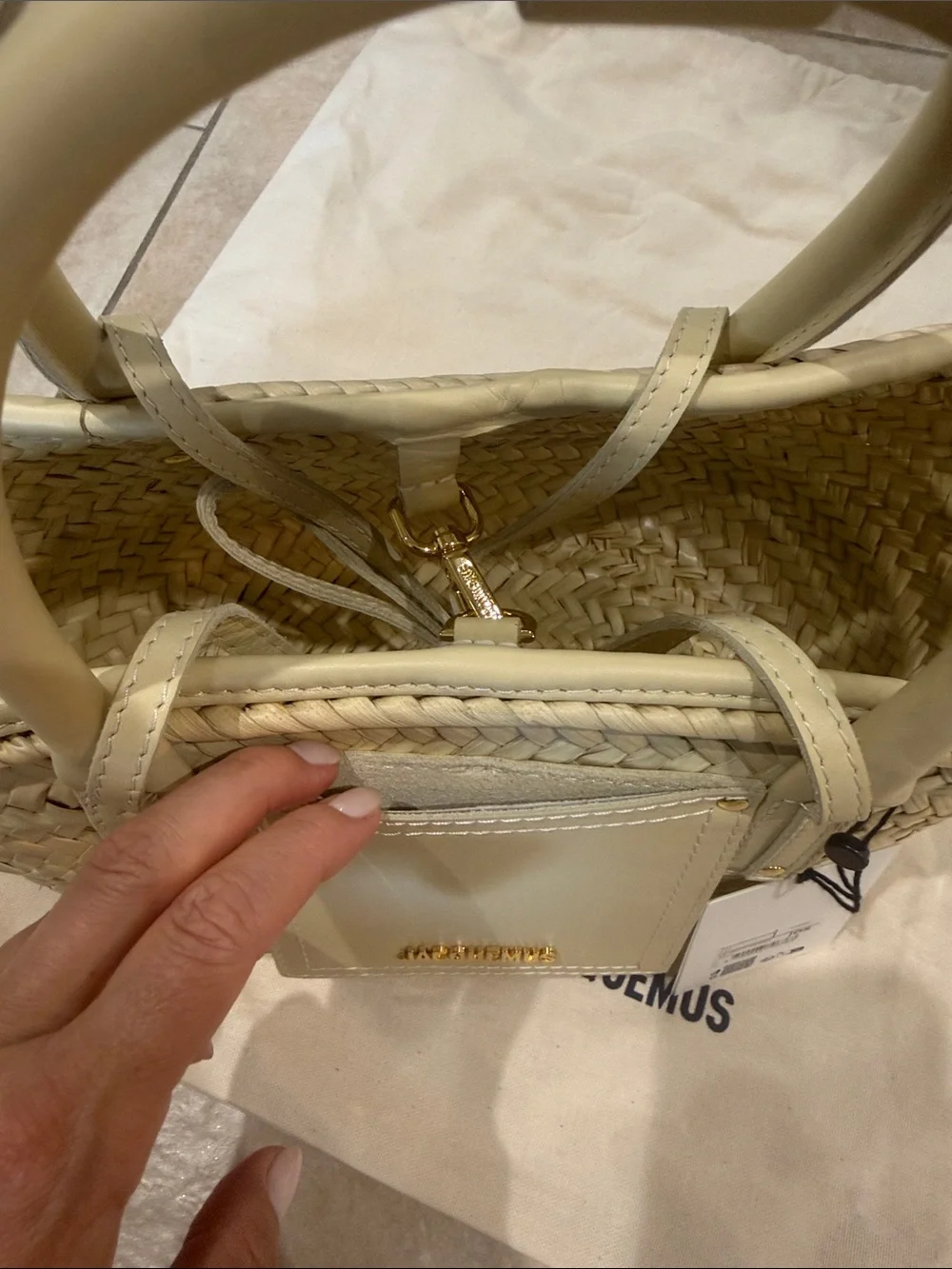 Jacquemus Cream Straw Woven Tote with Leather Trim - Picture 6 of 6